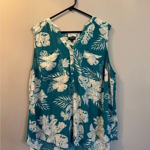 Torrid Teal and White Floral Blouse